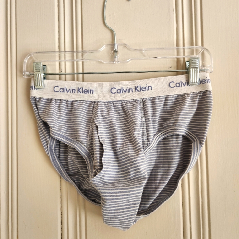 Calvin Klein Vintage Striped Blue White Cotton Briefs Functional Fly